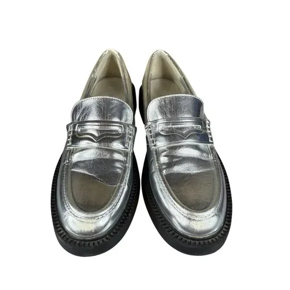 Zara Silver Metallic Loafers Platform Chunky Sole Faux Leather Shoes 37 6.5 - Picture 2 of 8